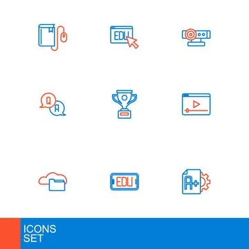 Set line Exam sheet with A plus grade, Online education, Cloud or online li.. イラスト素材