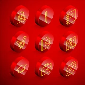 Set line Exam sheet with A plus grade Pen Spiral notebook Medal Audio School  Ilustración de archivo