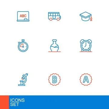 Set line Exam sheet with A plus grade, paper incorrect answers, Microscope,.. 스톡 일러스트