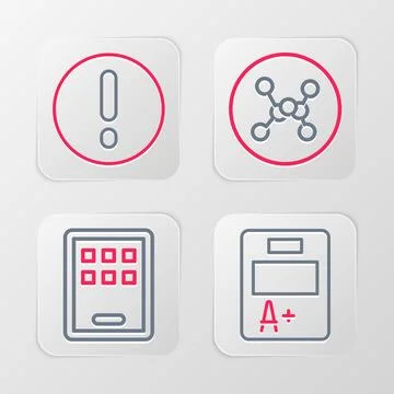 Set line Exam sheet with A plus grade, Graphic tablet, Chemical formula and.. Stock Illustration