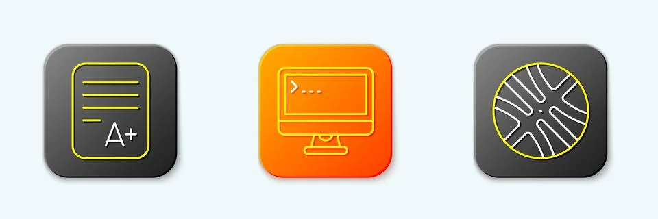 Set line Exam sheet with A plus grade, Computer monitor and Basketball ball.. 스톡 일러스트