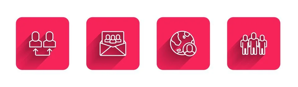 Set line Exchange work, Project team base, Globe and people and  with long .. Stock Illustration