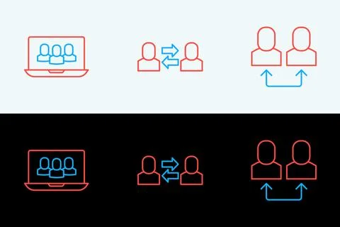 Set line Exchange work, Project team base and  icon. Vector Stock Illustration