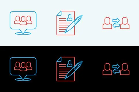 Set line Exchange work, Project team base and Resume icon. Vector Stock Illustration