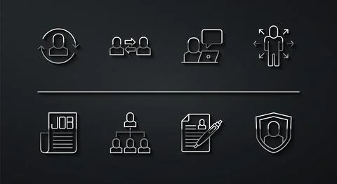 Set line Exchange work, Search job, Multitasking manager working, Resume Stock Illustration