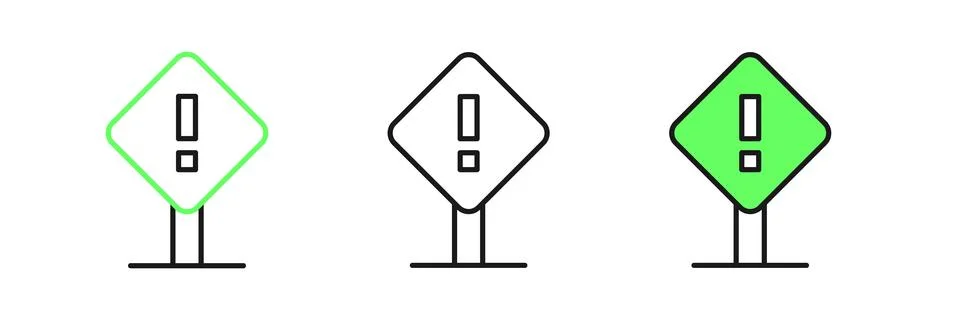 Set line Exclamation mark in square frame icon isolated on white background.. Stock Illustration