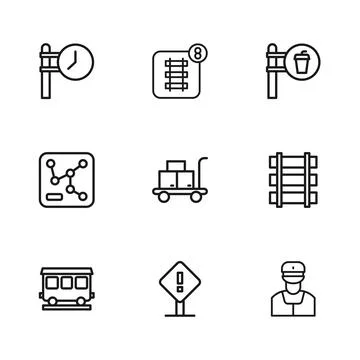 Set line Exclamation mark in square, Railway, railroad track, Train conduct.. イラスト素材