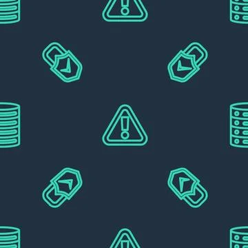 Set line Exclamation mark in triangle, Lock and check and Server, Data, Web イラスト素材