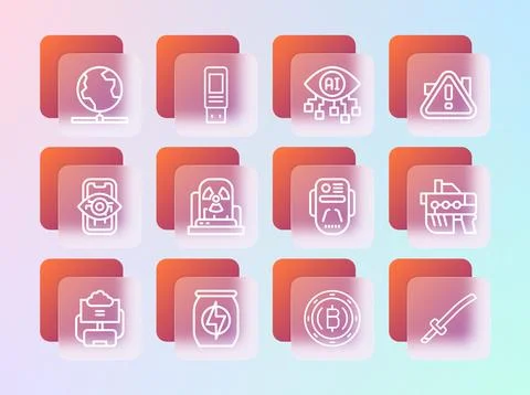 Set line Exclamation mark in triangle, Artificial intelligence robot, Crypt.. Ilustración de archivo