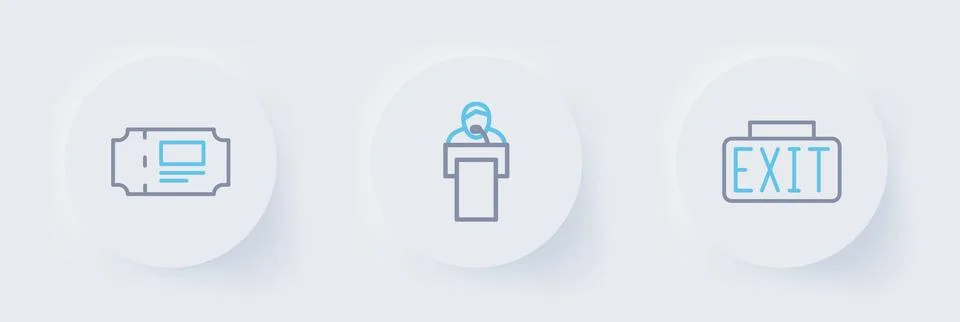 Set line Exit sign, Gives lecture and Museum ticket icon. Vector Stock Illustration