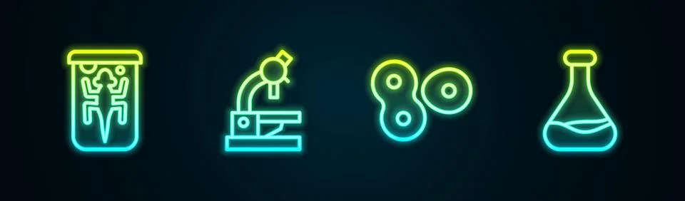 Set line Experimental animal, Microscope, Cell division and Test tube and f.. Stock Illustration