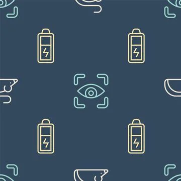 Set line Experimental mouse, Battery and Eye scan on seamless pattern. Vector 스톡 일러스트