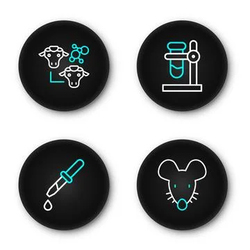 Set line Experimental mouse, Pipette, Test tube flask on stand and Cloning .. Illustrazione stock