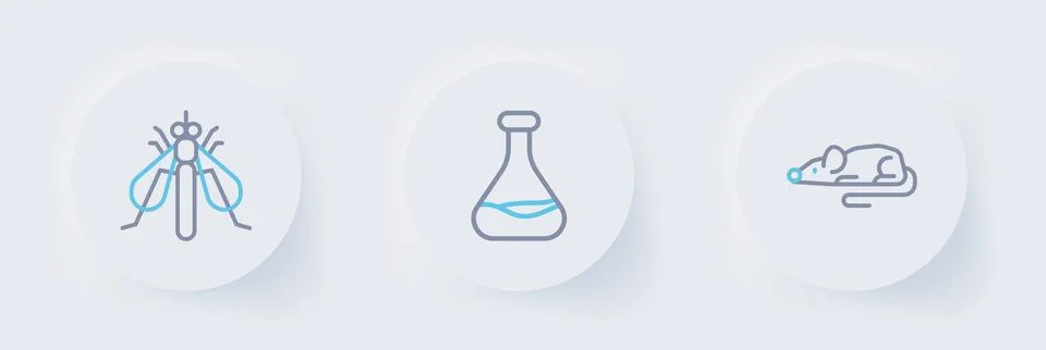 Set line Experimental mouse, Test tube and flask and insect icon. Vector Stock Illustration