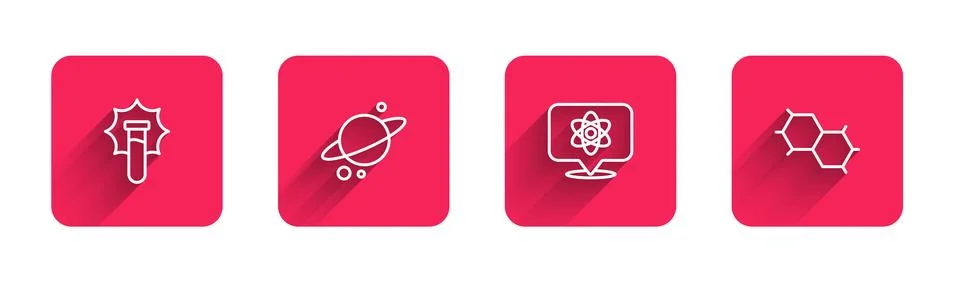 Set line Explosion in the flask, Planet Saturn, Atom and Chemical formula w.. Stock Illustration