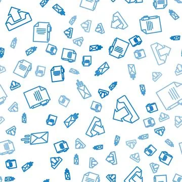 Set line Express envelope, Upload inbox and Document and pen on seamless pattern 스톡 일러스트