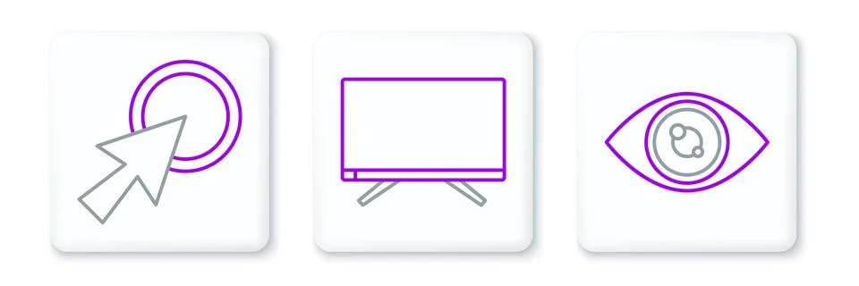 Set line Eye, Arrow cursor and Smart Tv icon. Vector Stock Illustration