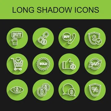 Set line Eye with dollar, Cryptocurrency coin Bitcoin, Buy button, Speech bubble Stock Illustration