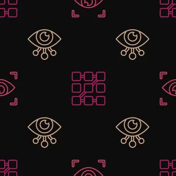 Set line Eye scan, and Graphic password protection on seamless pattern. Vector Stock Illustration