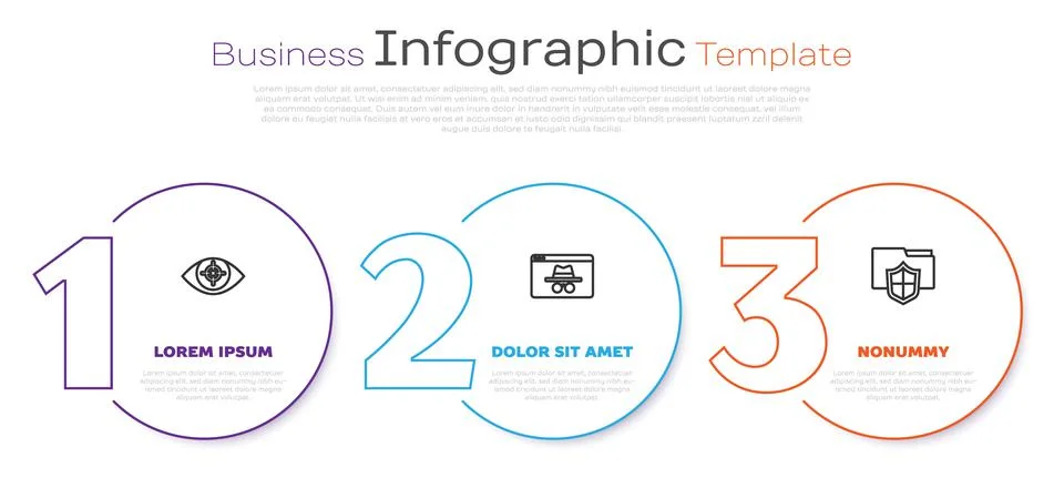 Set line Eye scan, Browser incognito window and Document folder protection Illustrazione stock