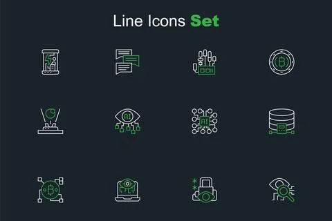 Set line Eye scan, Cyber security, Computer vision, Blockchain technology B.. 스톡 일러스트