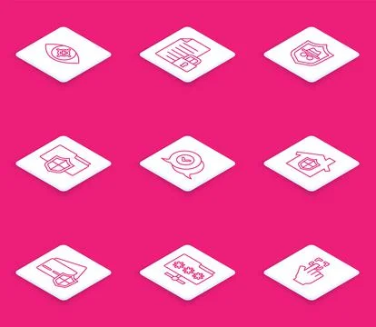 Set line Eye scan, Document and lock, Incognito mode, folder protection, Chec Stock Illustration