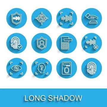 Set line Eye scan, Face recognition, Shield voice, Fingerprint with lock, User Illustration
