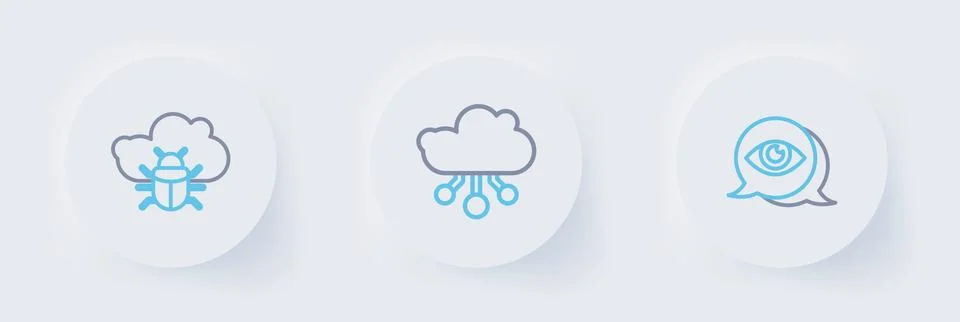 Set line Eye scan, Internet of things and System bug on cloud icon. Vector 스톡 일러스트