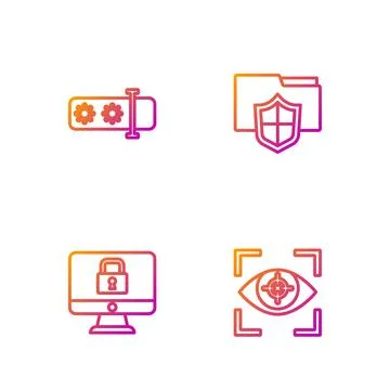 Set line Eye scan, Lock on monitor, Password protection and Document folder Stock Illustration