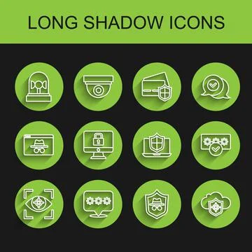 Set line Eye scan, Password protection, Flasher siren, Incognito mode, Cloud and Stock Illustration