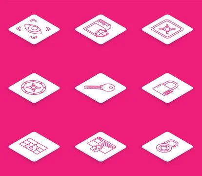 Set line Eye scan, SD card and shield, Safe, Key, combination lock, Firewal.. Stockillustratie