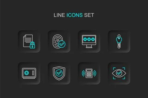 Set line Eye scan, Security keypad access panel, Shield with check mark, Sa.. 스톡 일러스트