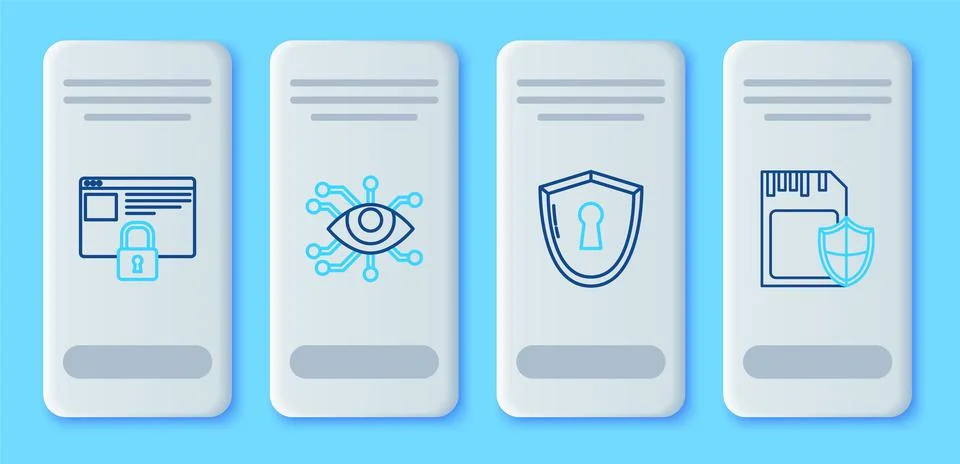 Set line Eye scan, Shield with keyhole, Secure your site HTTPS, SSL and SD ca Ilustração Stock