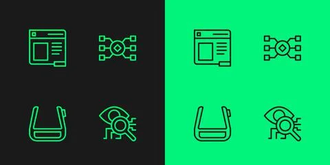Set line Eye scan, Smart glasses on spectacles, Browser window and Neural イラスト素材