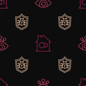 Set line Eye scan, System bug and Smart home on seamless pattern. Vector 스톡 일러스트