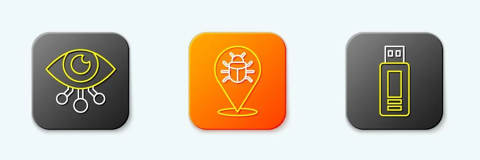 Set line Eye scan, System bug and USB flash drive icon. Vector イラスト素材
