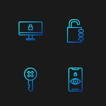 Set line Eye scan, Wrong key, Lock computer monitor and Safe combination lock 스톡 일러스트