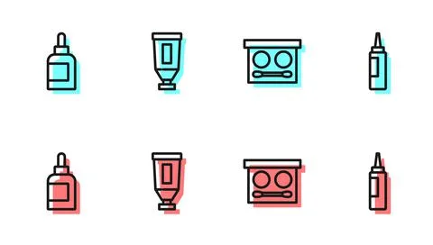 Set line Eye shadow palette, Cream or lotion cosmetic tube, and icon. Vector Stock Illustration