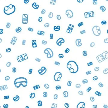 Set line Eye sleep mask, Eyeglasses and Domino on seamless pattern. Vector Stock Illustration