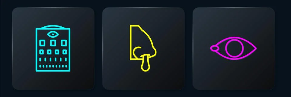 Set line Eye test chart, Blindness and Runny nose. Black square button. Vector イラスト素材