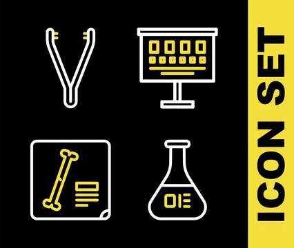 Set line Eye test chart, Test tube and flask, X-ray shots and Medical tweez.. Stock Illustration