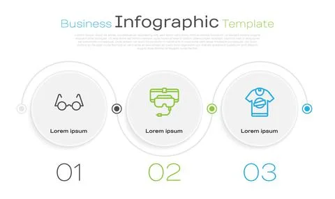 Set line Eyeglasses, Virtual reality and T-shirt. Business infographic template Stock Illustration