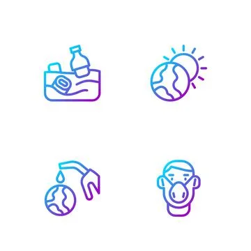 Set line Face in protective mask, Gas pump nozzle and globe, Problem pollution Ilustración de archivo