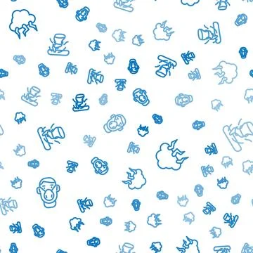Set line Face in protective mask, Storm and Tornado on seamless pattern. Vect Stock Illustration