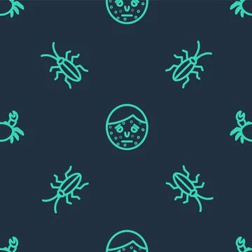 Set line Face with psoriasis or eczema, Cockroach and Crab on seamless patter Stock Illustration
