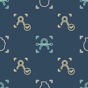 Set line Face recognition, and on seamless pattern. Vector Illustrazione stock