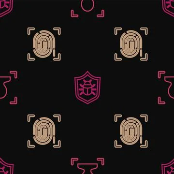 Set line Face recognition, Fingerprint and System bug on seamless pattern Illustrazione stock