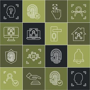 Set line Face recognition, Motion sensor, Smart home with face id, Fingerprin Stockillustratie