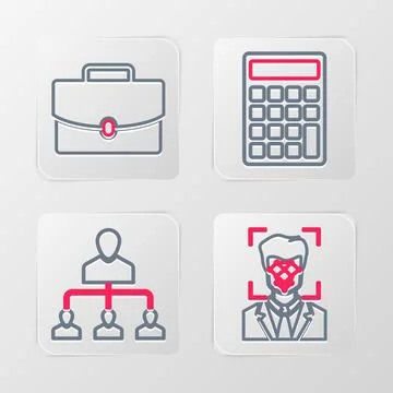 Set line Face recognition, Referral marketing, Calculator and Briefcase icon Illustrazione stock