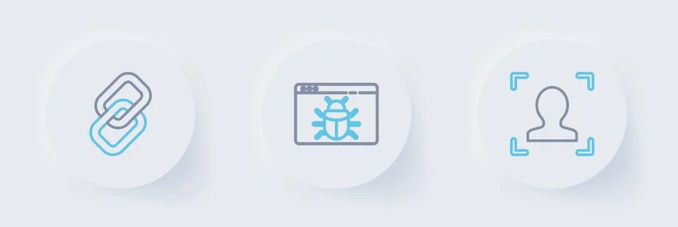 Set line Face recognition, System bug and Chain link icon. Vector Stock-Illustration